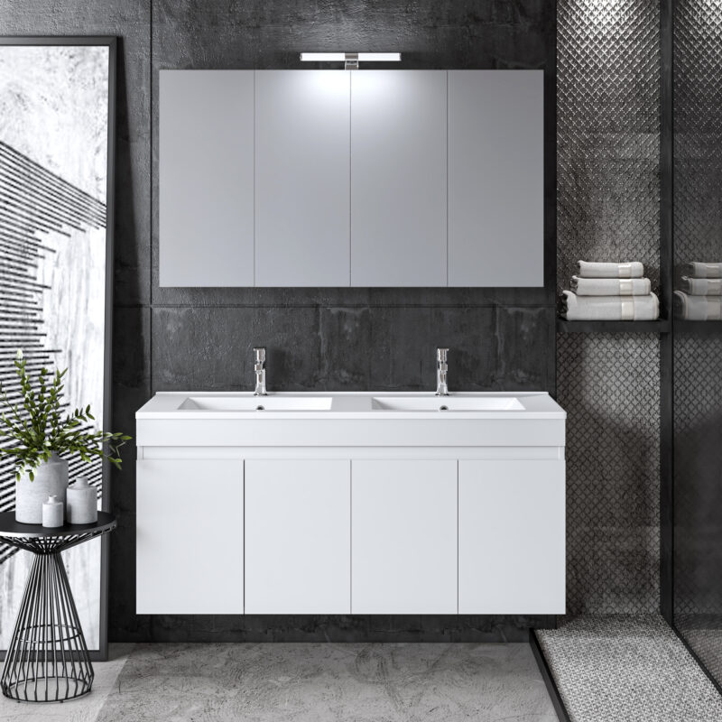 Σετ Επίπλου OMEGA 120 cm με Διπλό Νιπτήρα χρ.WHITE GLOSS 9SOM120GLNDW