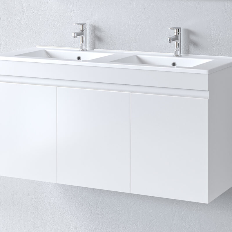 Σετ Πάγκου OMEGA 120cm με Διπλό Νιπτήρα χρ.WHITE GLOSS S3BOM120GL0D