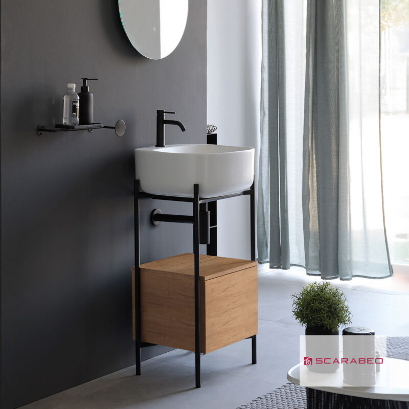 Έπιπλο μπάνιου Laila 2702-NROP με συρτάρι 2711-89 χωρίς νιπτήρα, Scarabeo