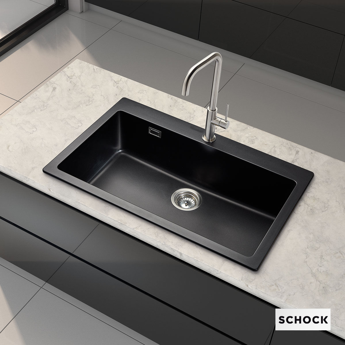 Νεροχύτης Κουζίνας Γρανίτη Manhattan 79x50 Schock Cristalite Nero Granite - Image 2