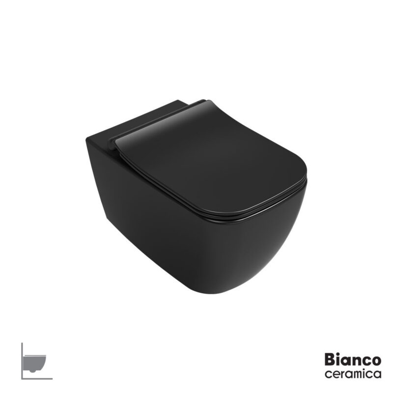 Λεκάνη Κρεμαστή MIZO/51,5 Rimless με κάλυμμα Slim Soft Close MS36SC, Bianco Ceramica Black Matt