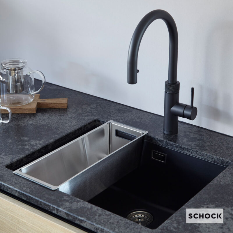 Νεροχύτης Κουζίνας Γρανίτη Manhattan Υποκαθήμενος 55,6x45,6 Schock Cristalite Nero Granite