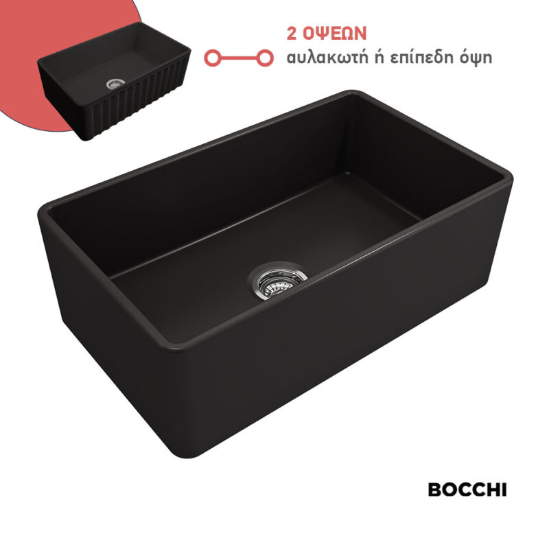 Νεροχύτης Κουζίνας Πορσελάνης Επικαθήμενος 76x46 Bocchi Black Matt