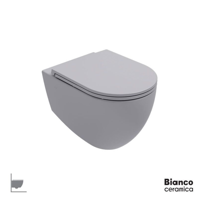 Λεκάνη Κρεμαστή LENTA/53 Rimless με κάλυμμα Soft Close MS38C, Bianco Ceramica Stone Grey