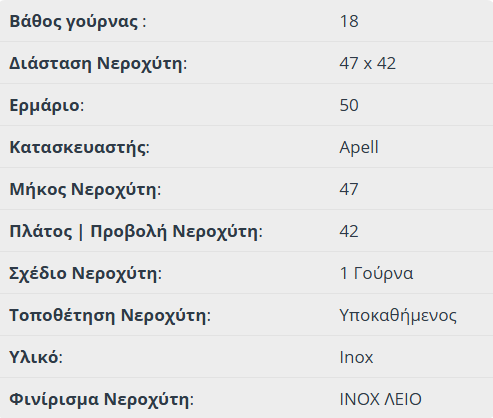 Νεροχύτης Κουζίνας Ανοξείδωτος Υποκαθήμενος Ferrara 47x42 Αpell Inox Λείο - Image 3